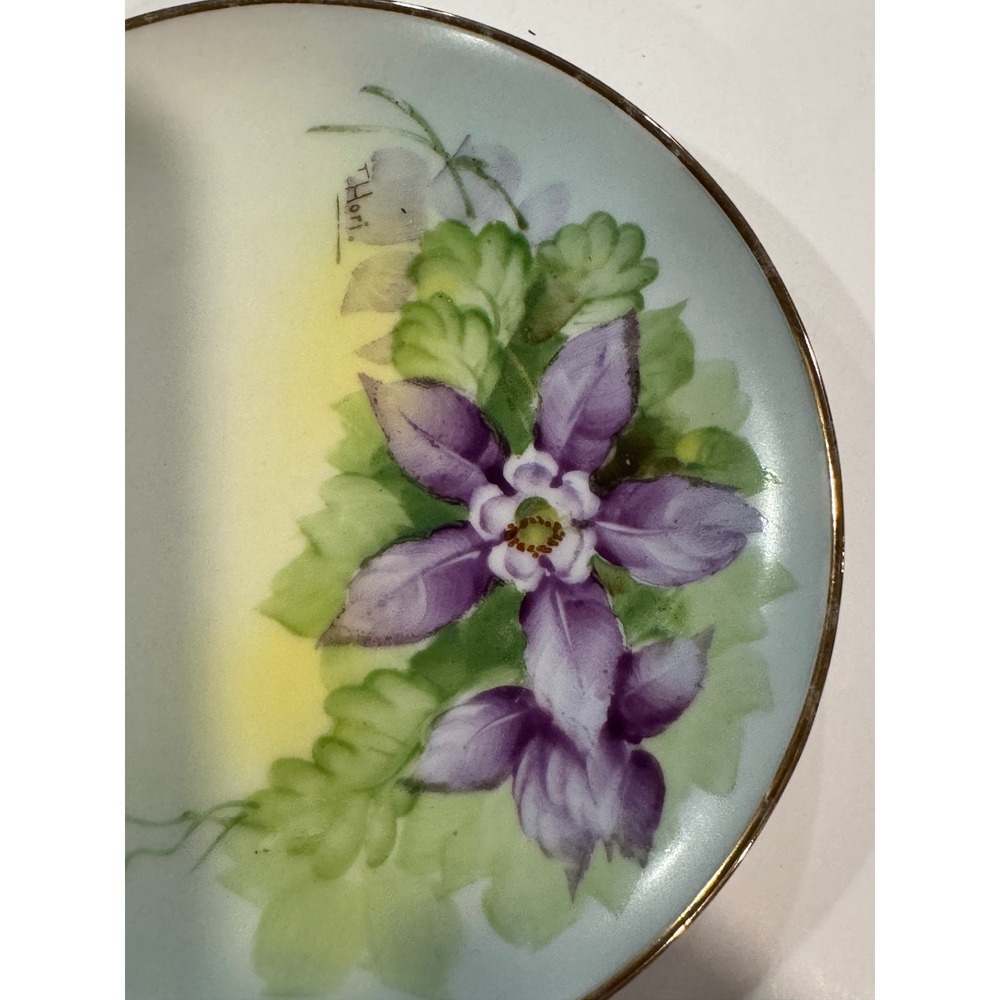 Meito China Hand Painted Floral Plate Purple  Gold Rim T Hori Japan 7.75in - Picture 4 of 6